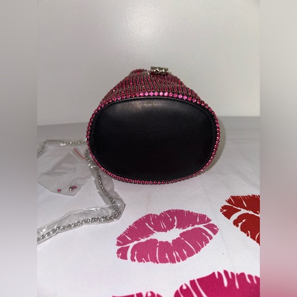 Fuchsia Oversize Rhinestone Swing Handle Iconic Bucket Bag - Picture 6 of 8